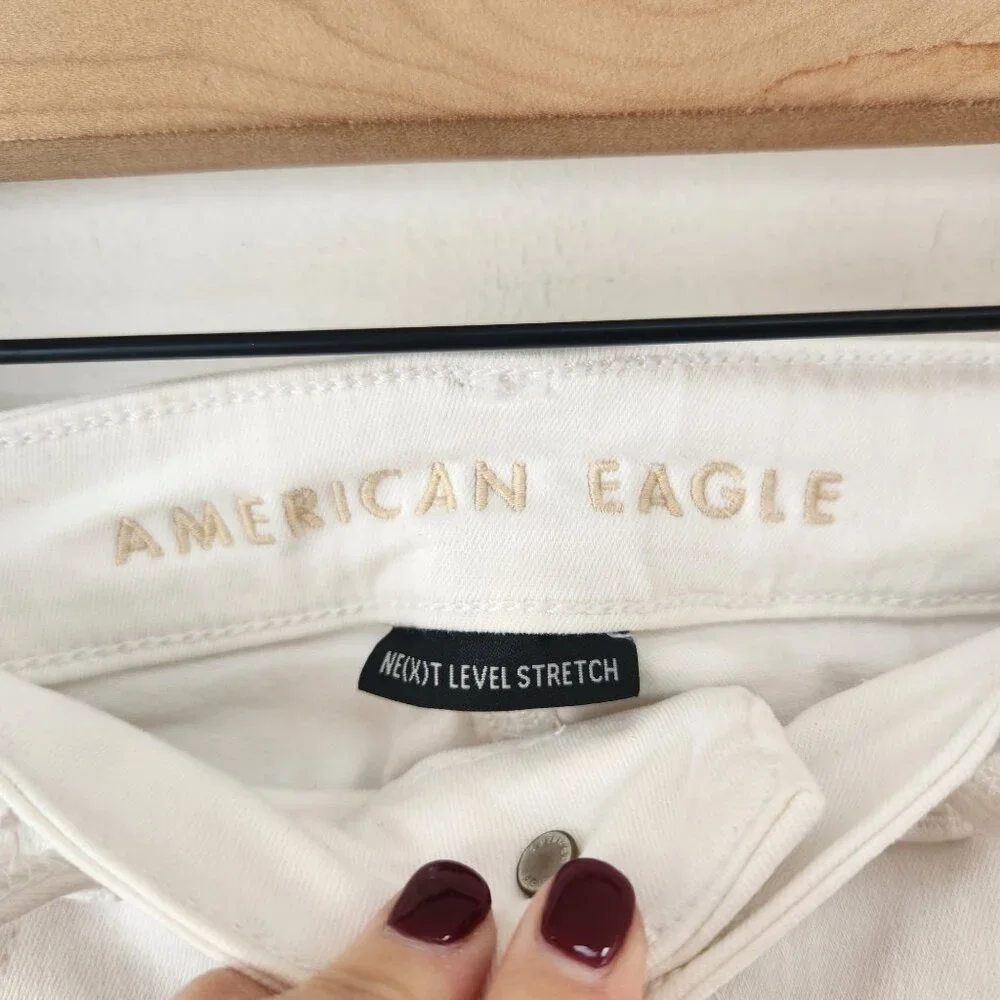 American Eagle Jeggings Distressed White Skinny Jeans Stretch Denim Women's 4 - Picture 6 of 10